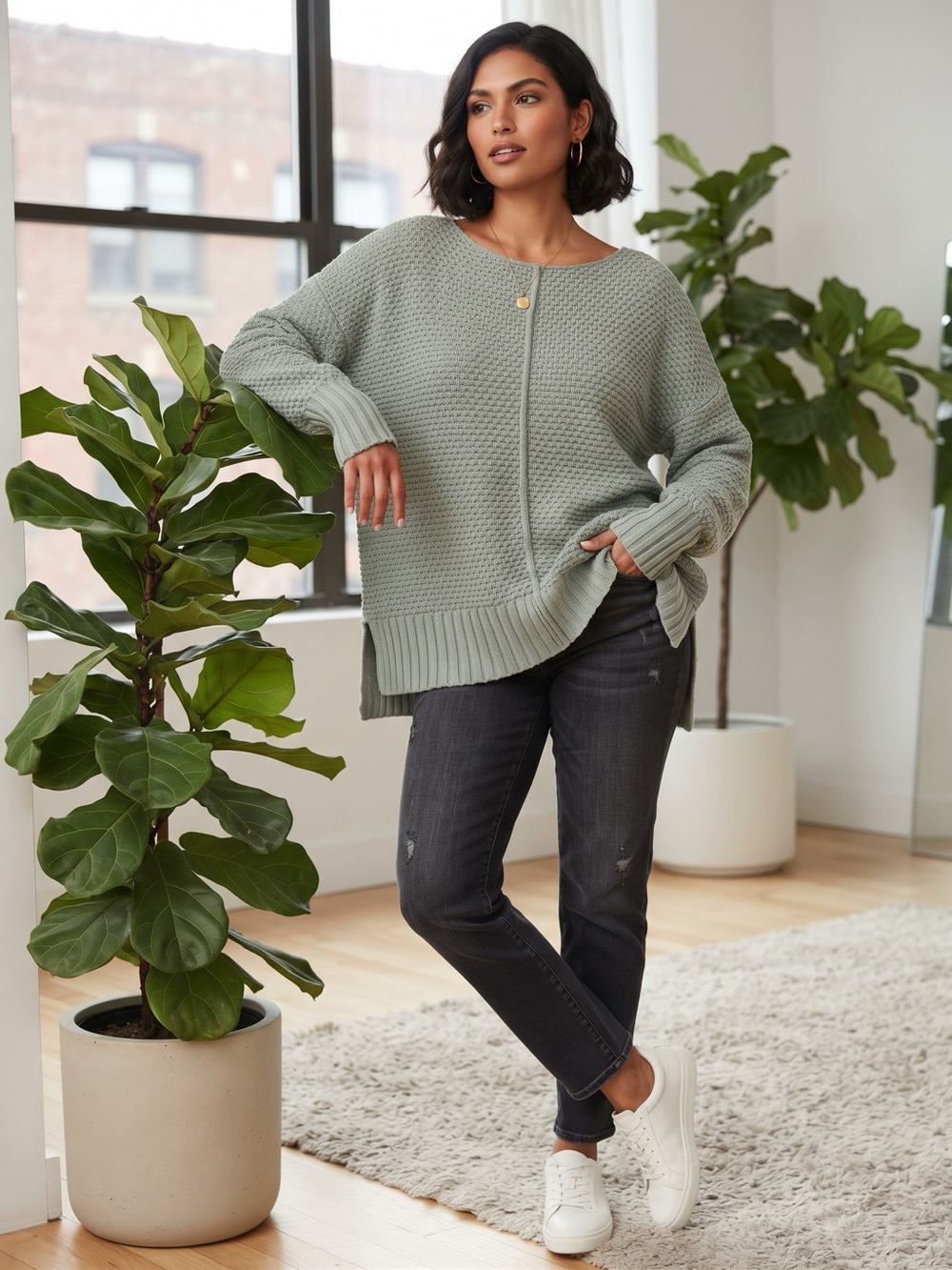 Rachel Zoe Los Angeles New York Blue Textured Boxy Cotton Sweater 2X